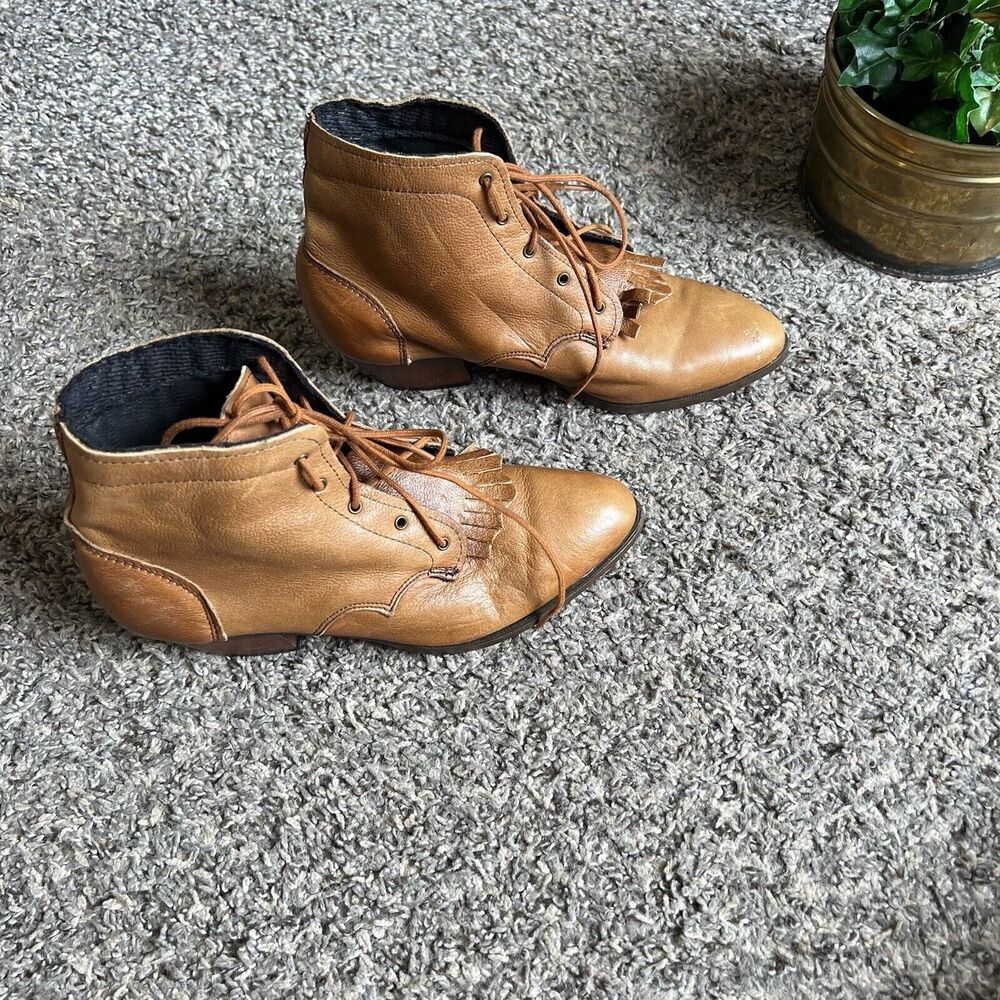 Vtg Granny Roper Brown Leather Boots Western Lace Fringe Riding Kiltie 5.5 New
